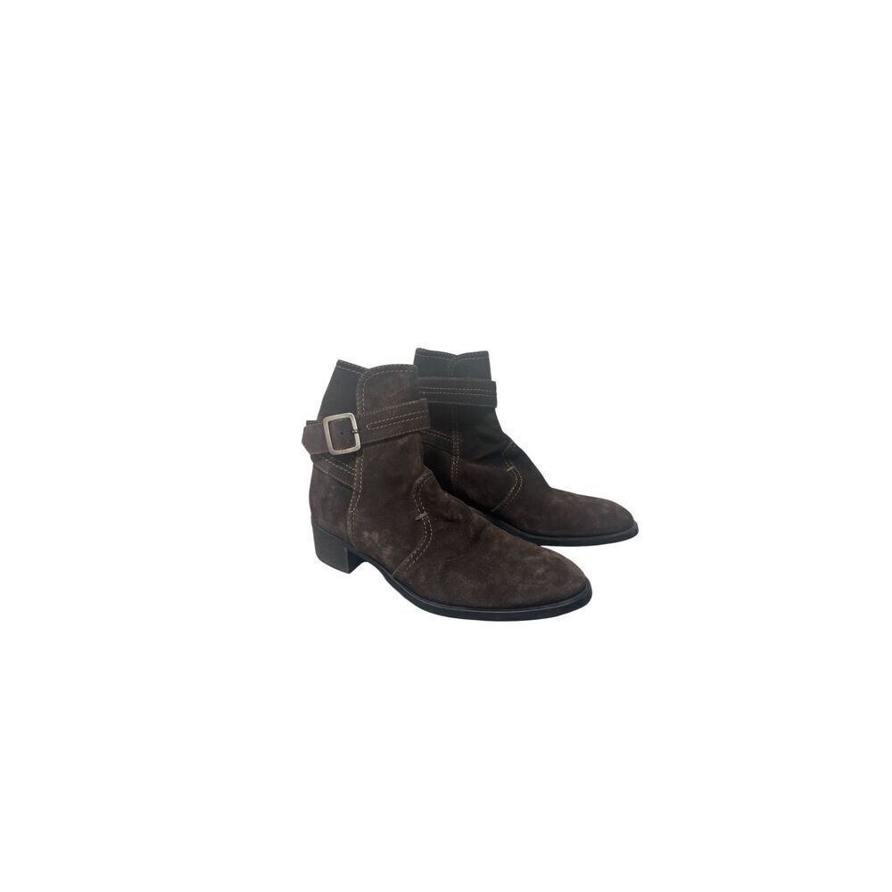 Vintage TOD's Brown Leather Suede Boho Heeled Ankle Boots Women's 7US
